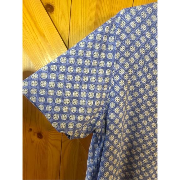 Tasso Elba Blue Silk Blend Geometric Short Sleeve Button Up Shirt Size XXL (5784 - Picture 3 of 5